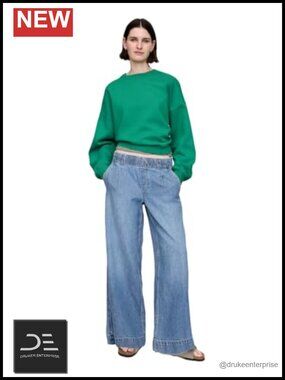 GAP Women's Easy Baggy Fit Pleated Straight Leg Jeans Mid Rise Loose